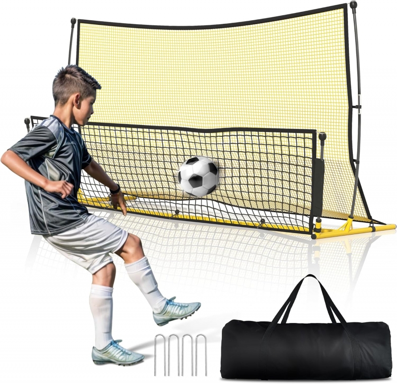 Soccer Rebounder, 2 in 1 Soccer Training Net, 7x4FT Bounce Back Net- for Passing and Shooting Drills, Including Portable Carry Bag and Stakes