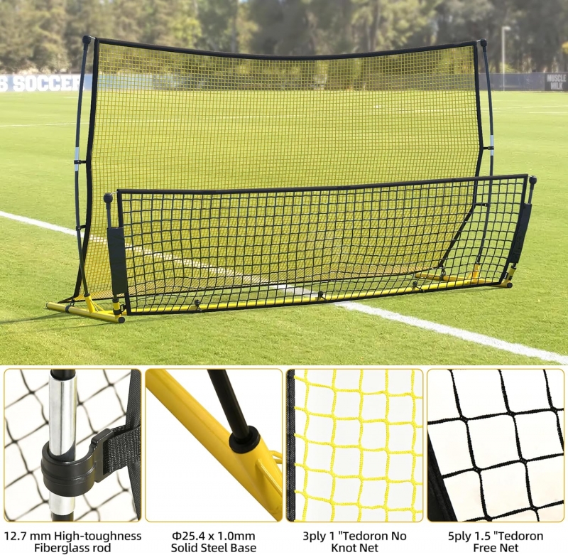 Soccer Rebounder, 2 in 1 Soccer Training Net, 7x4FT Bounce Back Net- for Passing and Shooting Drills, Including Portable Carry Bag and Stakes