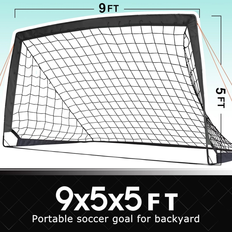 9x5FT Portable Soccer Goal for Kids Backyard with Carry Bag - Easy Folding Lightweight Fun for Outdoor Indoor Training Games for Teen Youth Adult